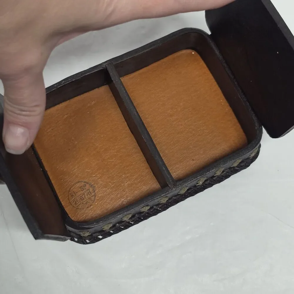 VTG Poland Studded Leather Double Deck Playing Card Box Holder With Bells MCM